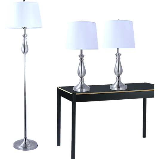 3-Piece Lamp Set Modern Home Living Room Bedroom Nickel Finish