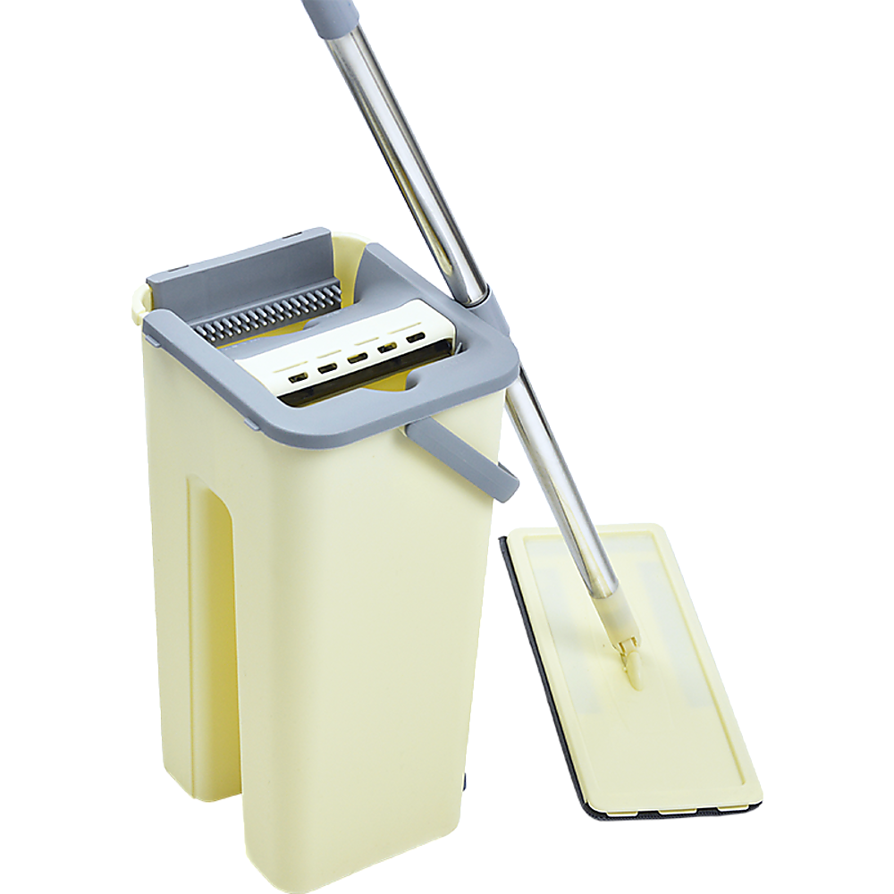 4 x Microfiber Pads Flat Mop Bucket Kit 360 Rotating Self Wash Cleaning