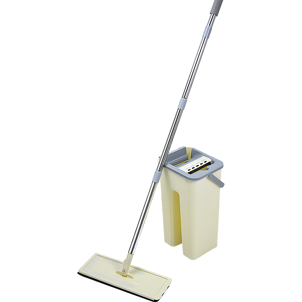 4 x Microfiber Pads Flat Mop Bucket Kit 360 Rotating Self Wash Cleaning