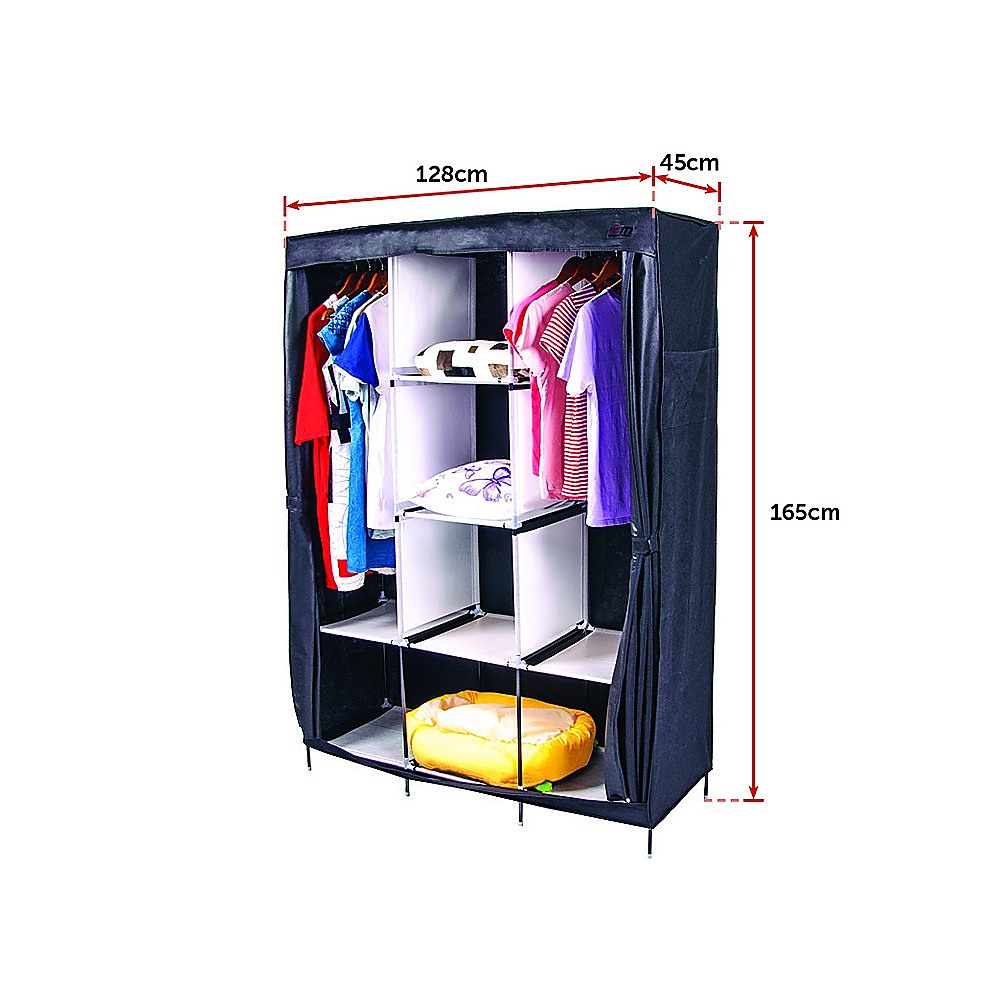 Large Portable Clothes Closet Canvas Wardrobe Storage Organizer with Shelves