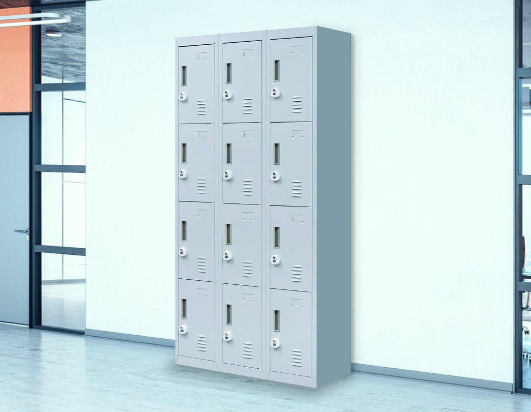 3-Digit Combination Lock 12 Door Locker for Office Gym - Light Grey