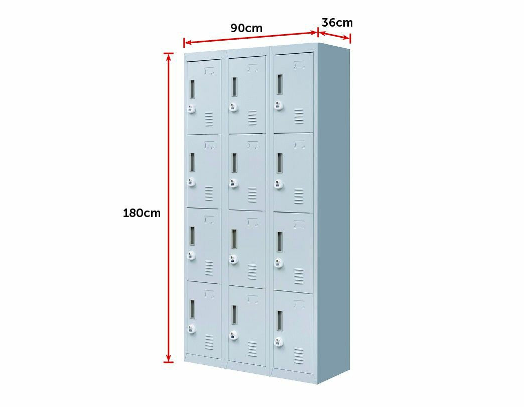 3-Digit Combination Lock 12 Door Locker for Office Gym - Light Grey