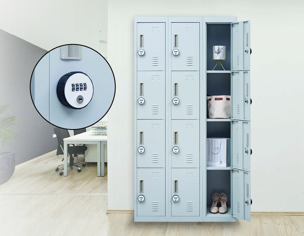 4-Digit Combination Lock 12 Door Locker for Office Gym - Light Grey