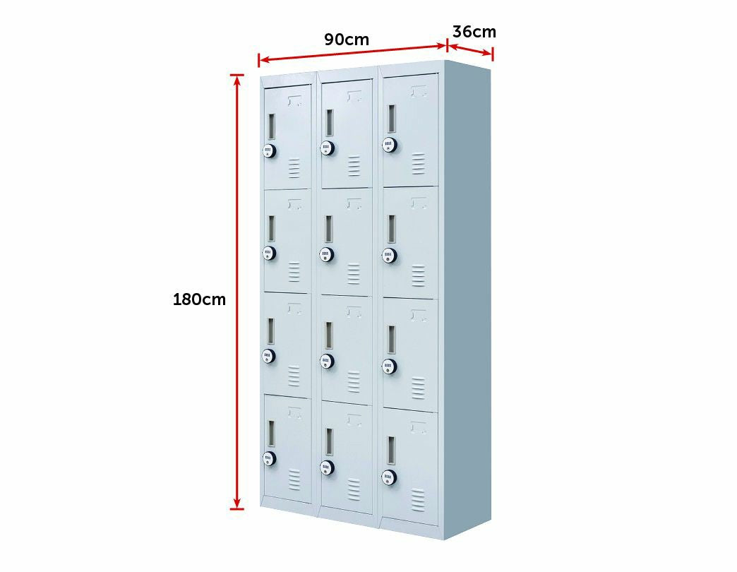 4-Digit Combination Lock 12 Door Locker for Office Gym - Light Grey