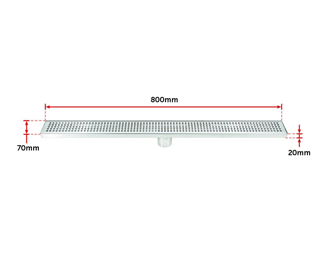 800mm Bathroom Shower Stainless Steel Grate Drain w/Centre outlet Floor Waste