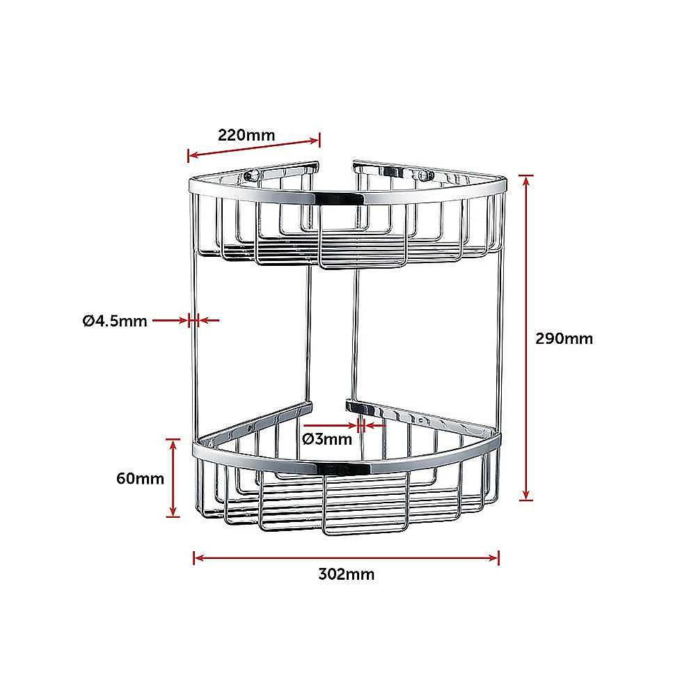 2-Tier Corner Bathroom Basket Shelf Rail Rack