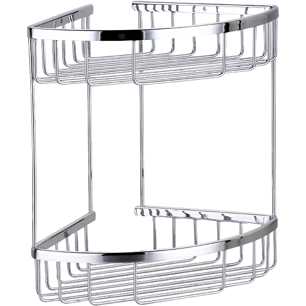 2-Tier Corner Bathroom Basket Shelf Rail Rack