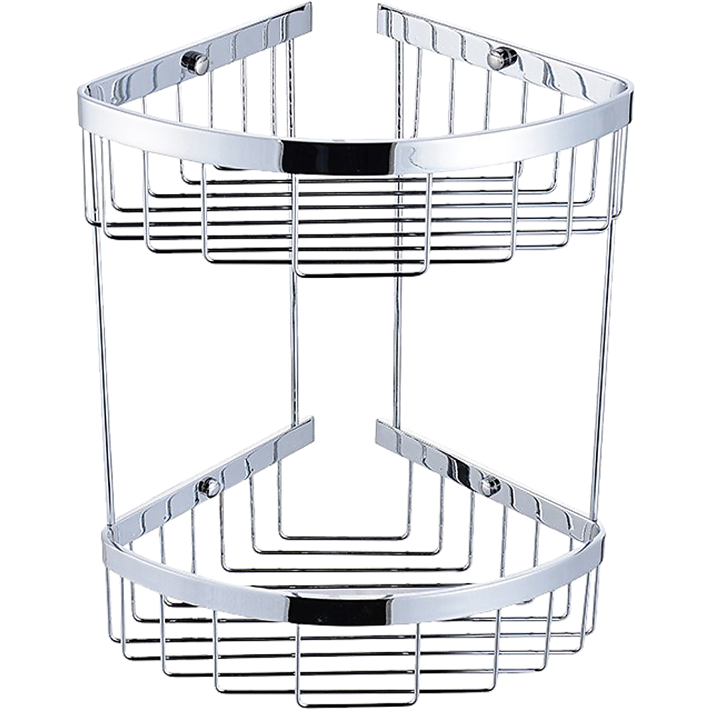2-Tier Corner Bathroom Basket Shelf Rail Rack