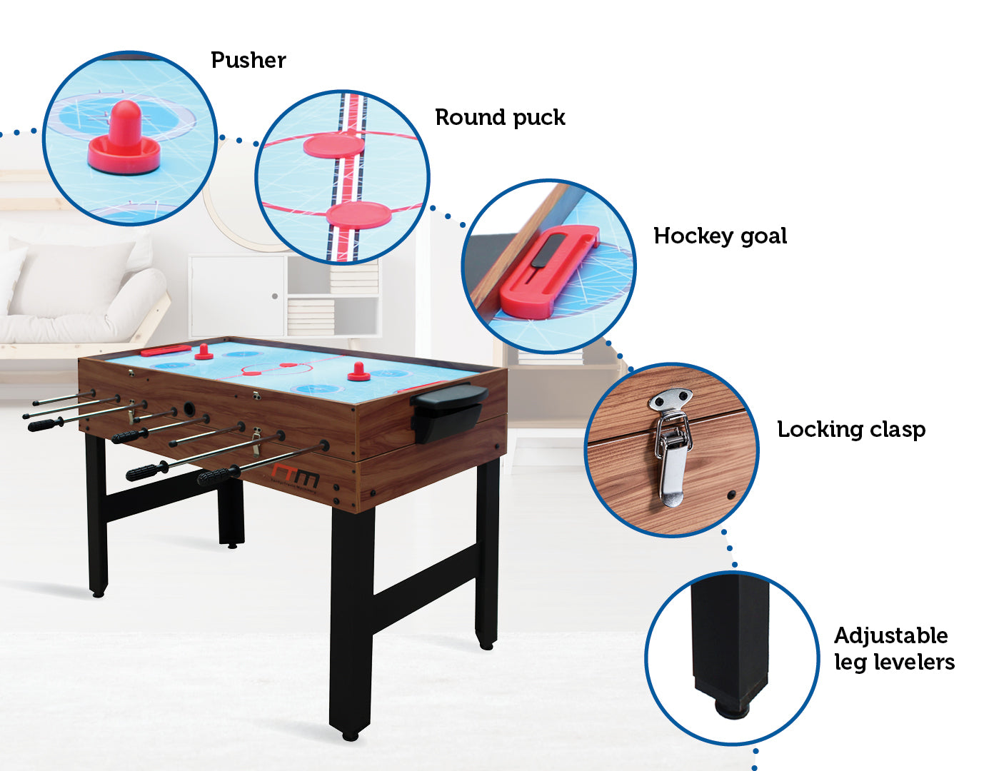 4FT 3-in-1 Games Foosball Soccer Hockey Pool Table