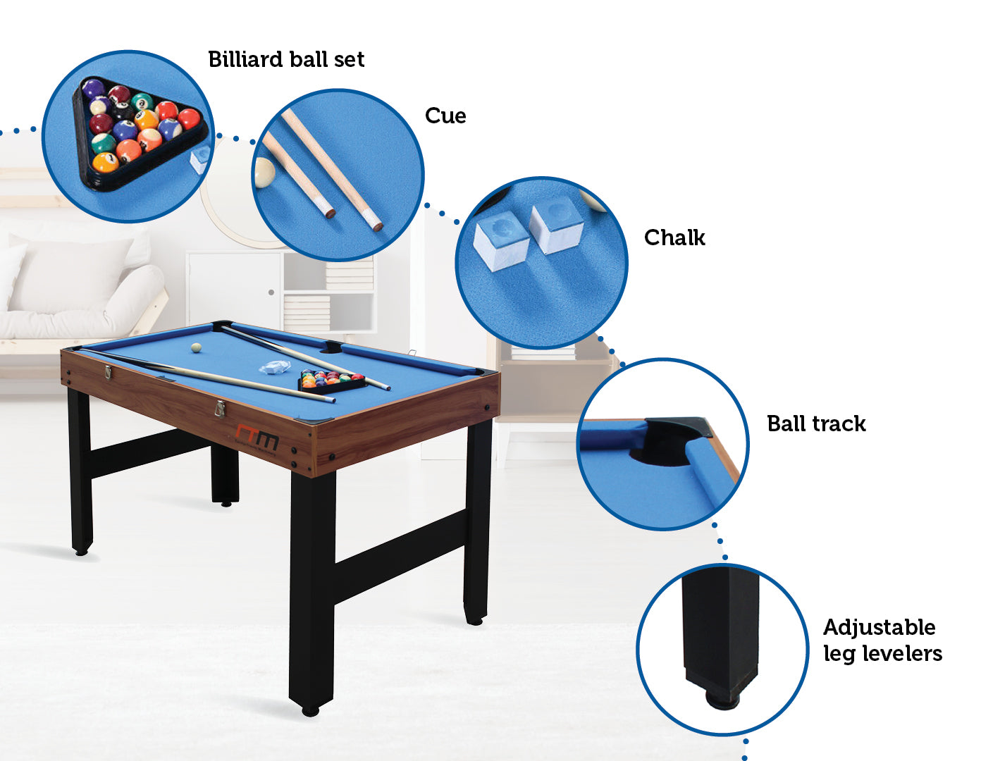 4FT 3-in-1 Games Foosball Soccer Hockey Pool Table