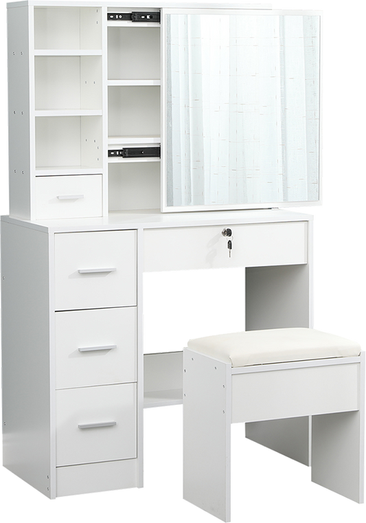 Dressing Table Stool Mirror Jewellery Cabinet Makeup Storage Drawer White