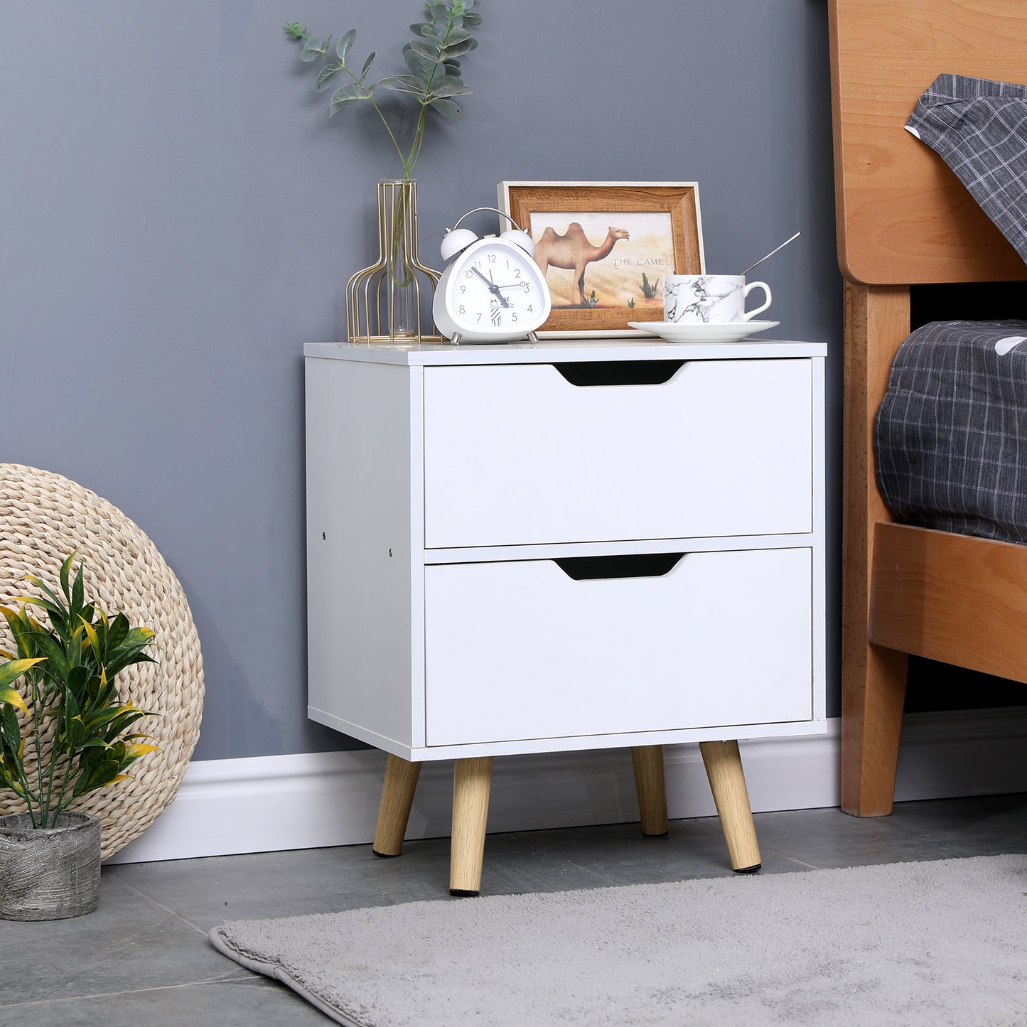 Wooden Bedside Table 2 Drawers Cabinet Storage Night Stand