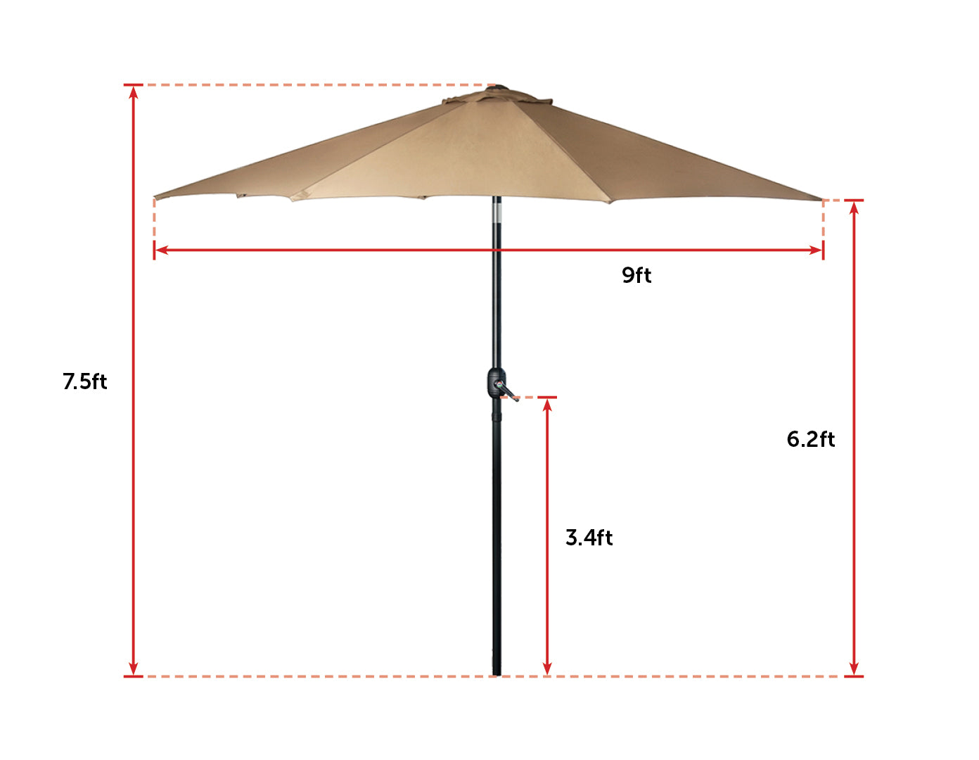 9FT Patio Umbrella Outdoor Garden Table Umbrella with 8 Sturdy Ribs