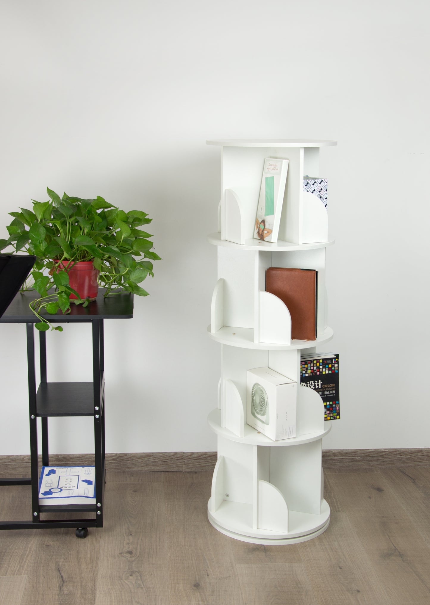360-degree Rotating 4 Tier Display Shelf Bookcase Organiser