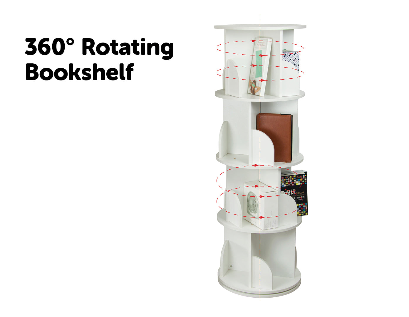360-degree Rotating 4 Tier Display Shelf Bookcase Organiser