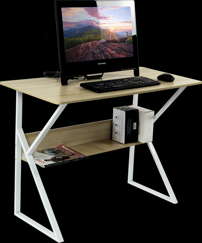 Wood & Metal Computer Desk with Shelf Home Office Furniture