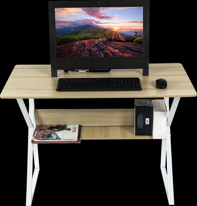 Wood & Metal Computer Desk with Shelf Home Office Furniture