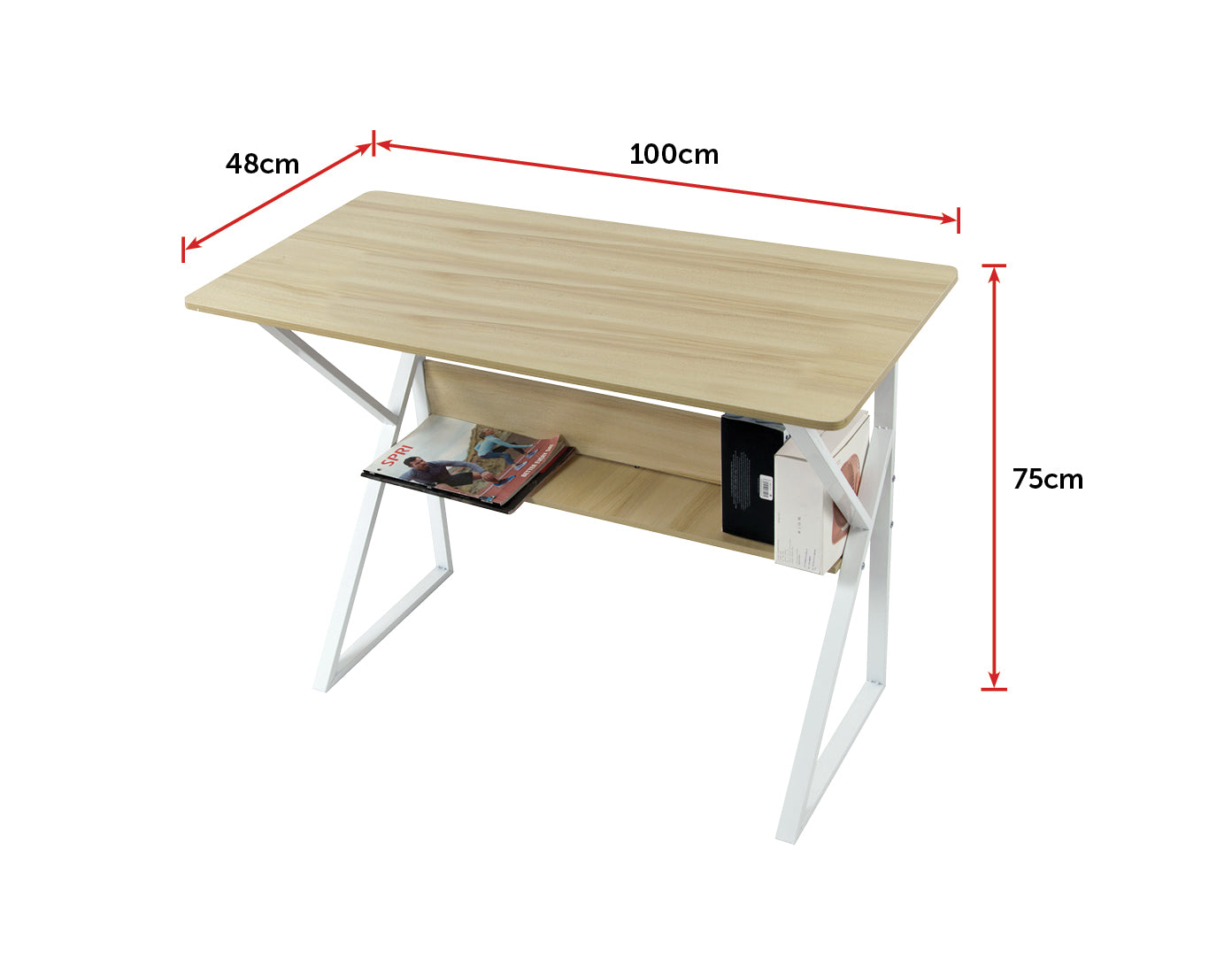 Wood & Metal Computer Desk with Shelf Home Office Furniture