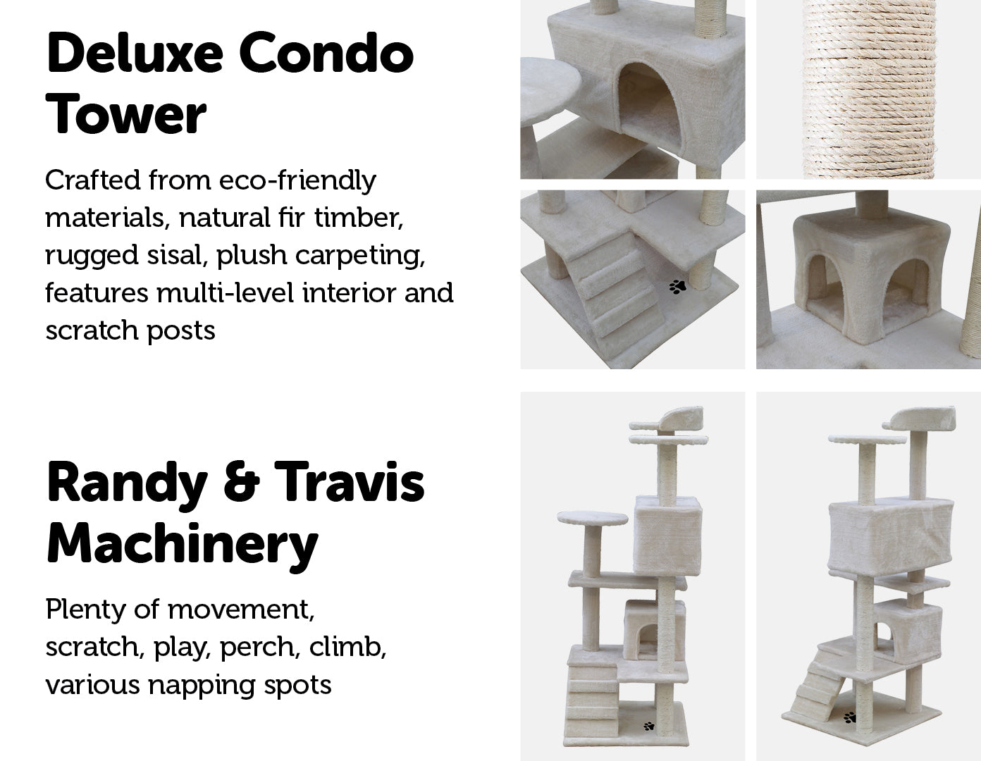 132cm Cat Tree Scratching Post Scratcher Tower Condo House Furniture Wood - Beige