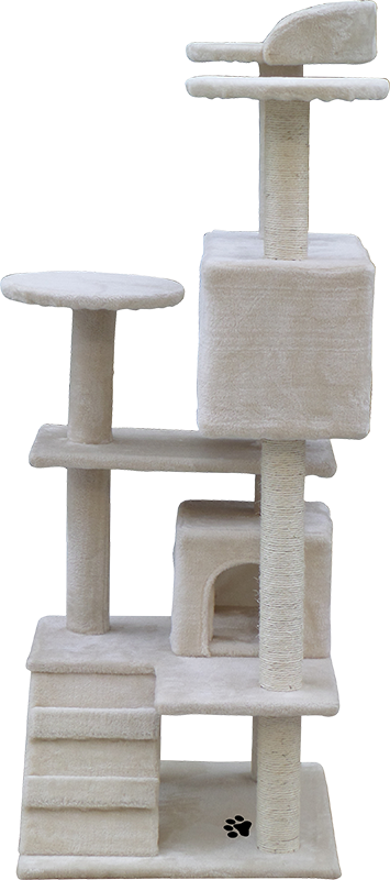 132cm Cat Tree Scratching Post Scratcher Tower Condo House Furniture Wood - Beige
