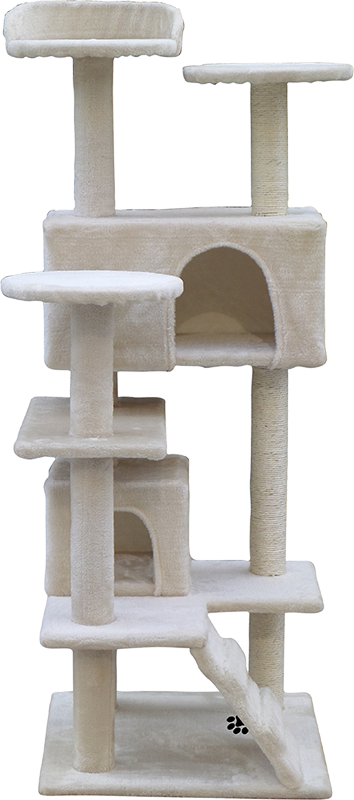 132cm Cat Tree Scratching Post Scratcher Tower Condo House Furniture Wood - Beige