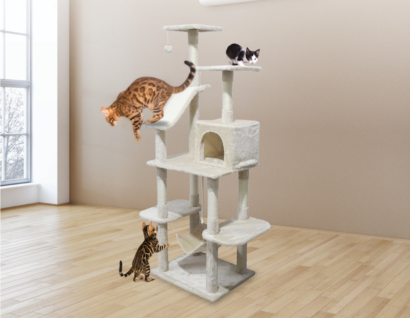 171cm Cat Tree Trees Scratching Post Scratcher Tower Condo House - Beige