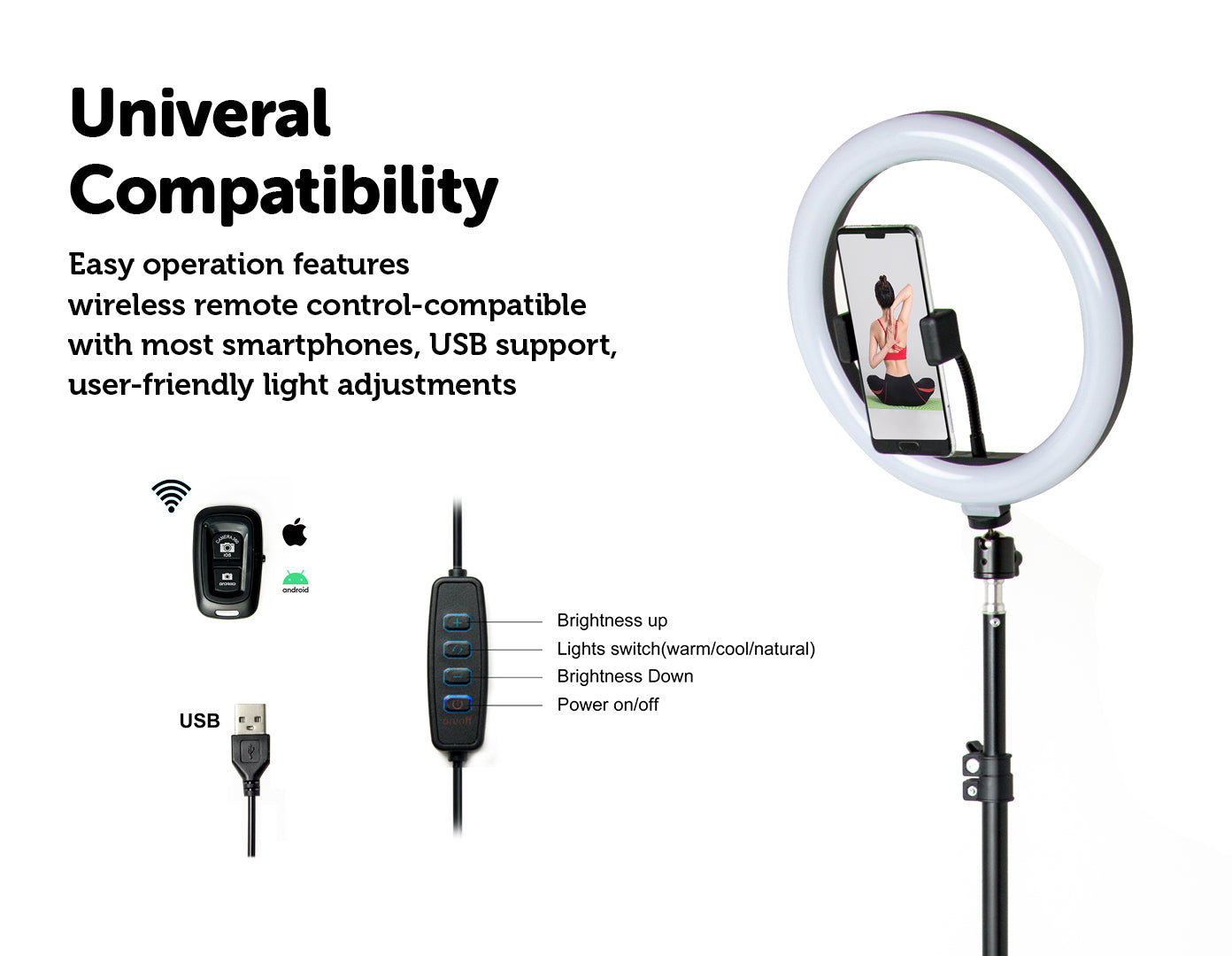 10" LED Selfie Ring Light with 1.6M Tripod Stand Phone Holder Photo Live Makeup