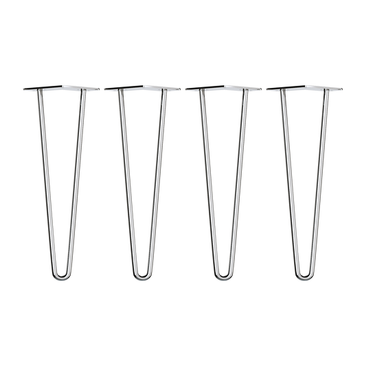 Set of 4 Chrome Retro Hairpin Table Legs 12mm Steel Bench Desk - 41cm