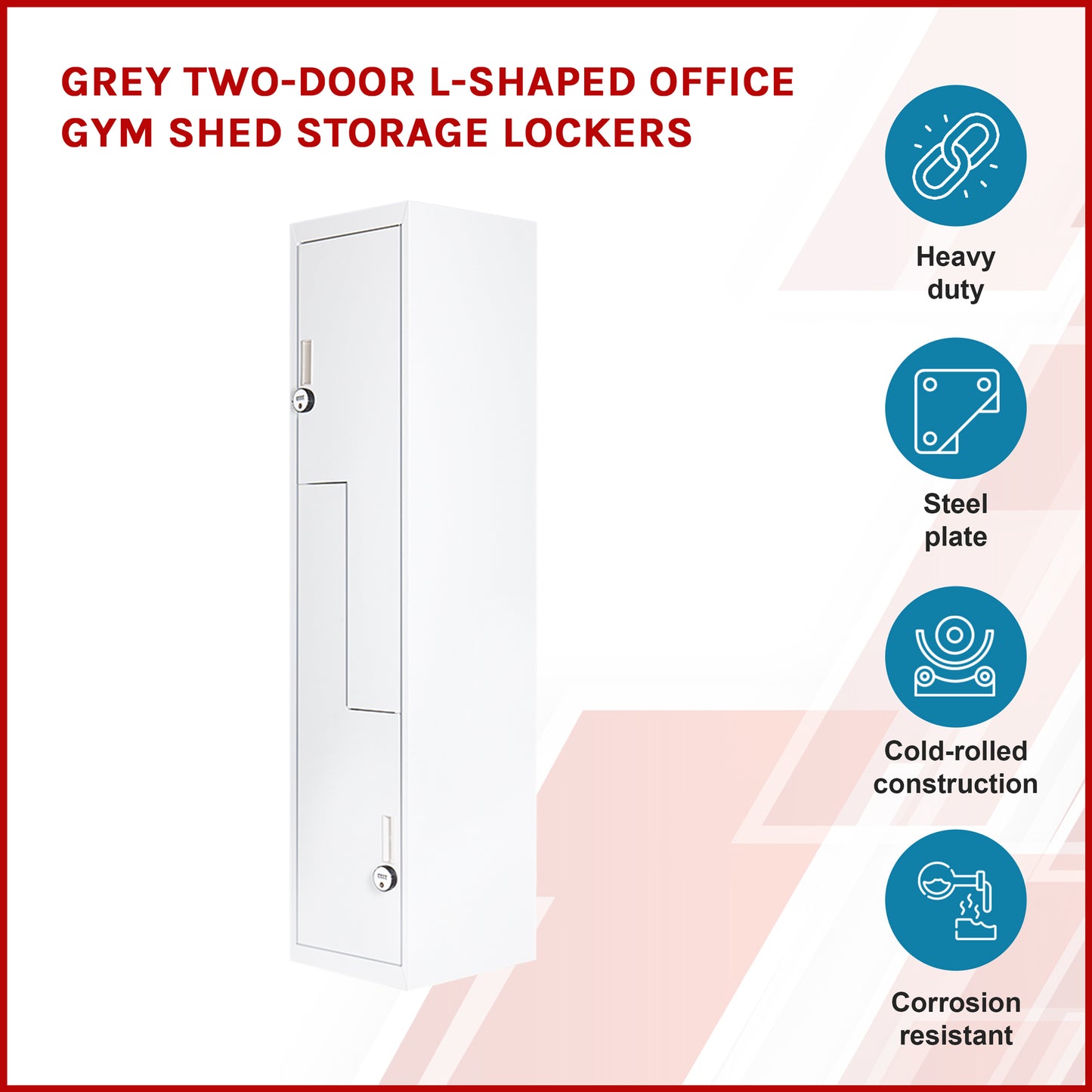 Grey Two-Door L-shaped Office Gym Shed Storage Lockers