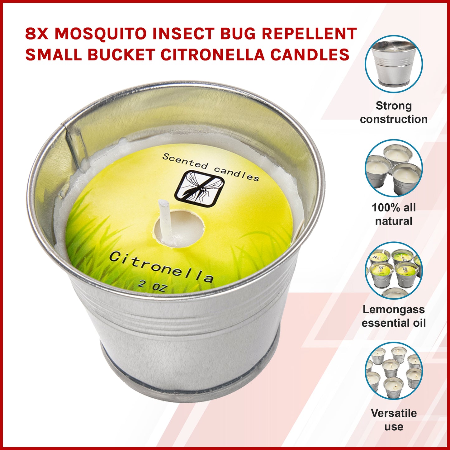 8x Mosquito Insect Bug Repellent Small Bucket Citronella Candles