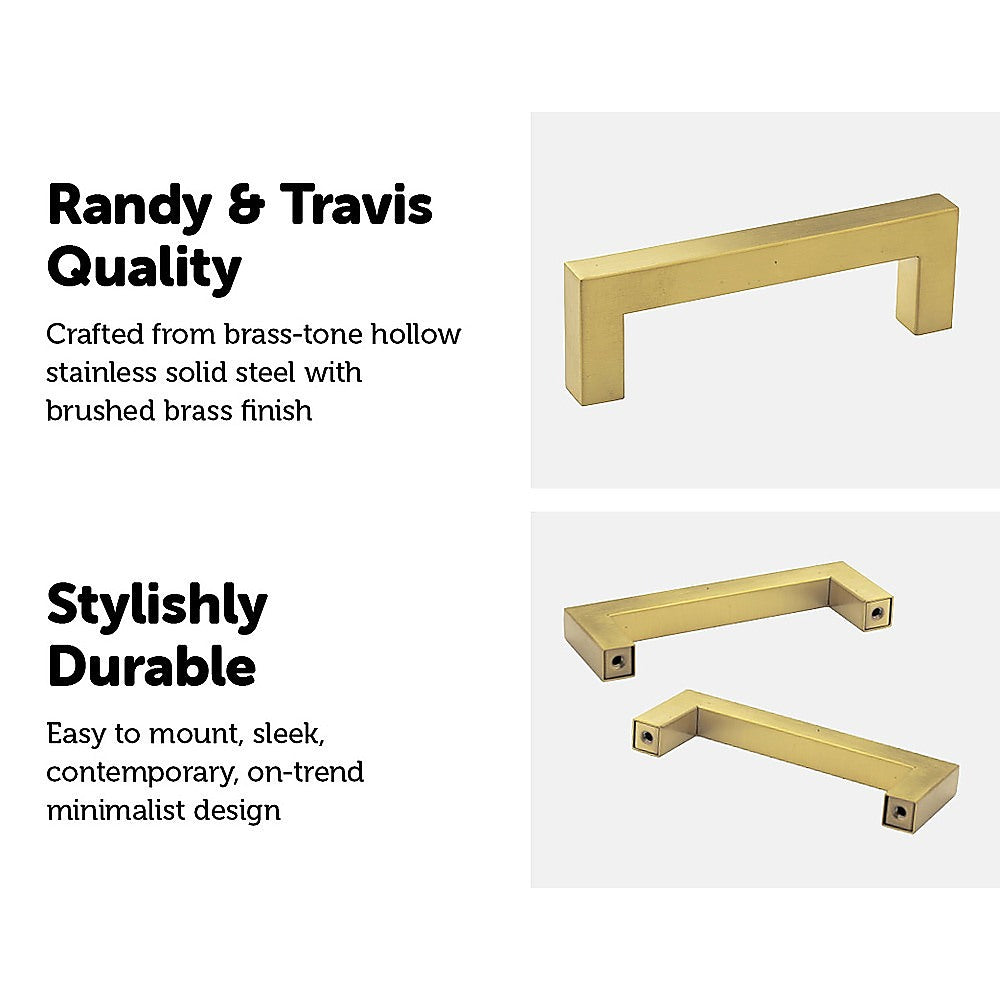 15 x Brushed Brass Drawer Pulls Kitchen Cabinet Handles - Gold Finish 96mm