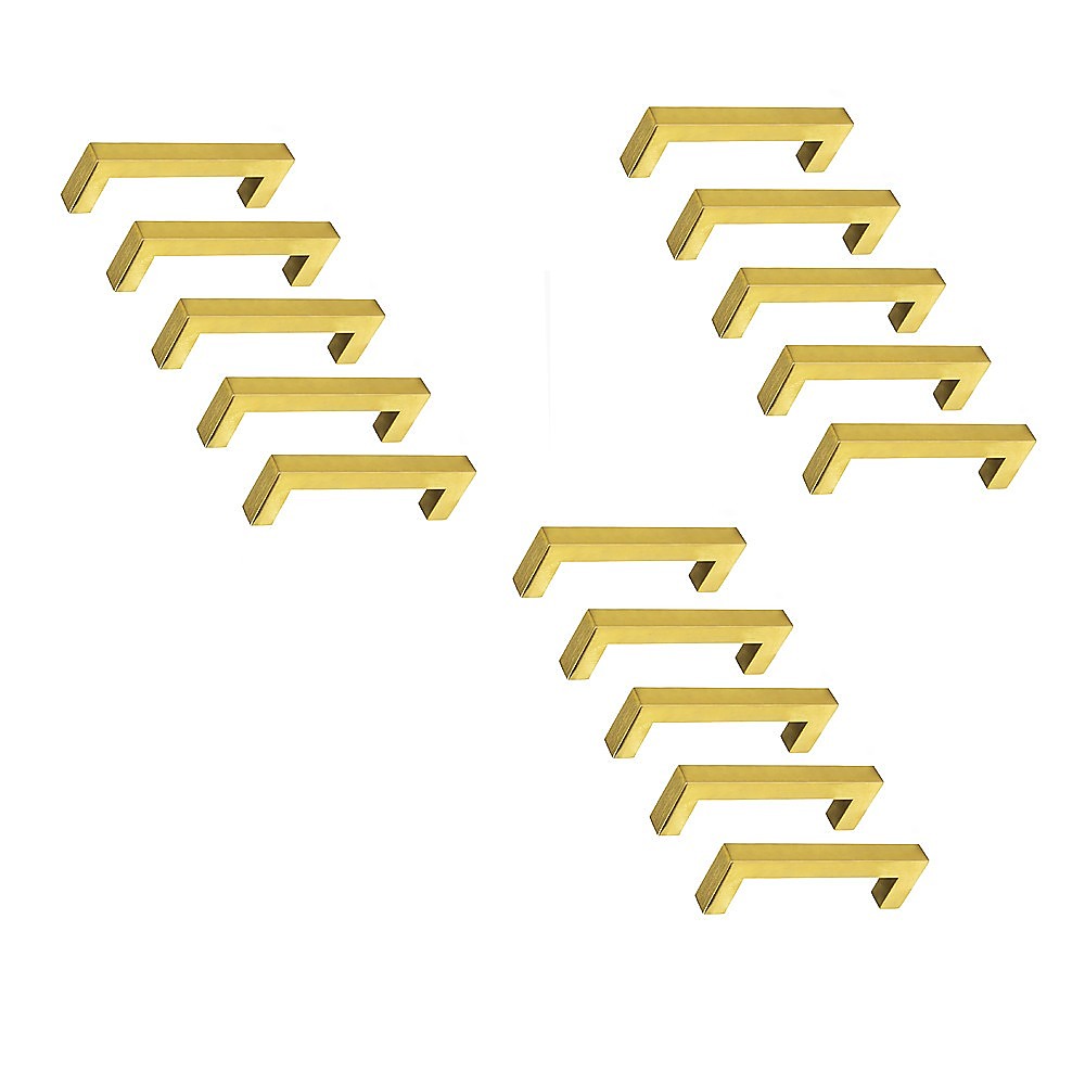 15 x Brushed Brass Drawer Pulls Kitchen Cabinet Handles - Gold Finish 96mm