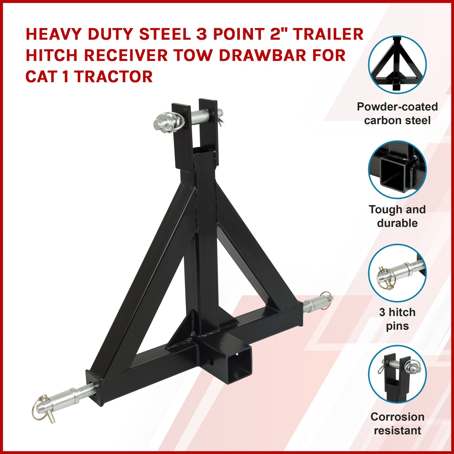 Heavy Duty Steel 3 Point 2" Trailer Hitch Receiver Tow Drawbar For Cat 1 Tractor