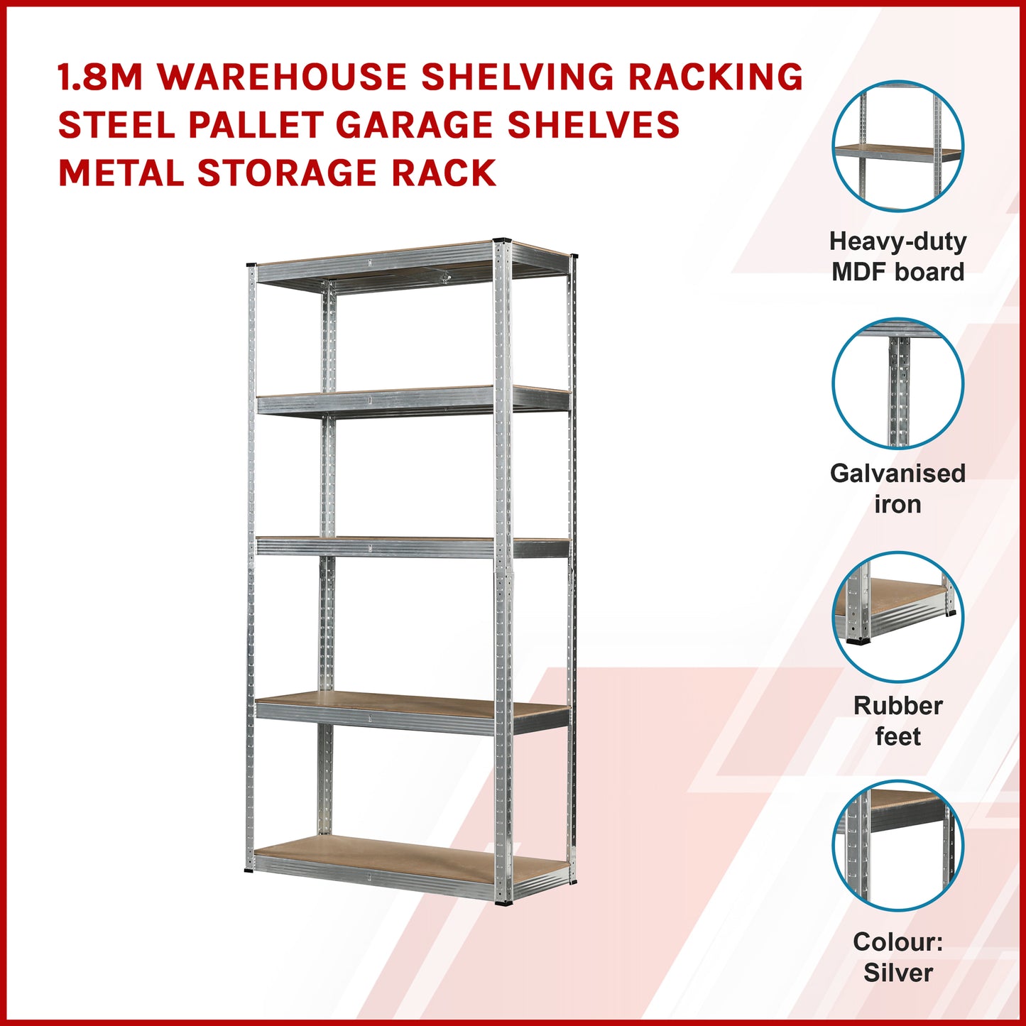 1.8M Warehouse Shelving Racking Steel Pallet Garage Shelves Metal Storage Rack