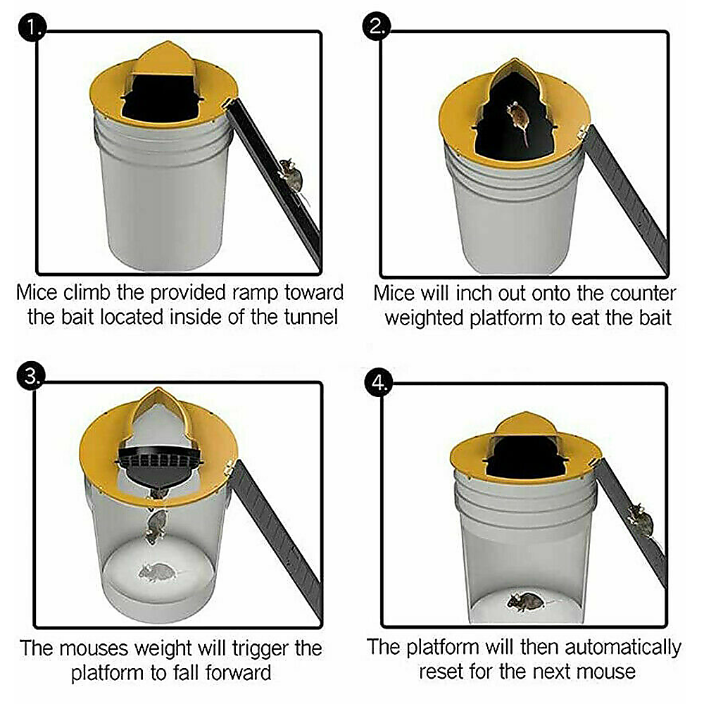 2x Flip N Slide Bucket Lid Mouse Rat Trap Automatic Mouse Trap With Ladder Reusable
