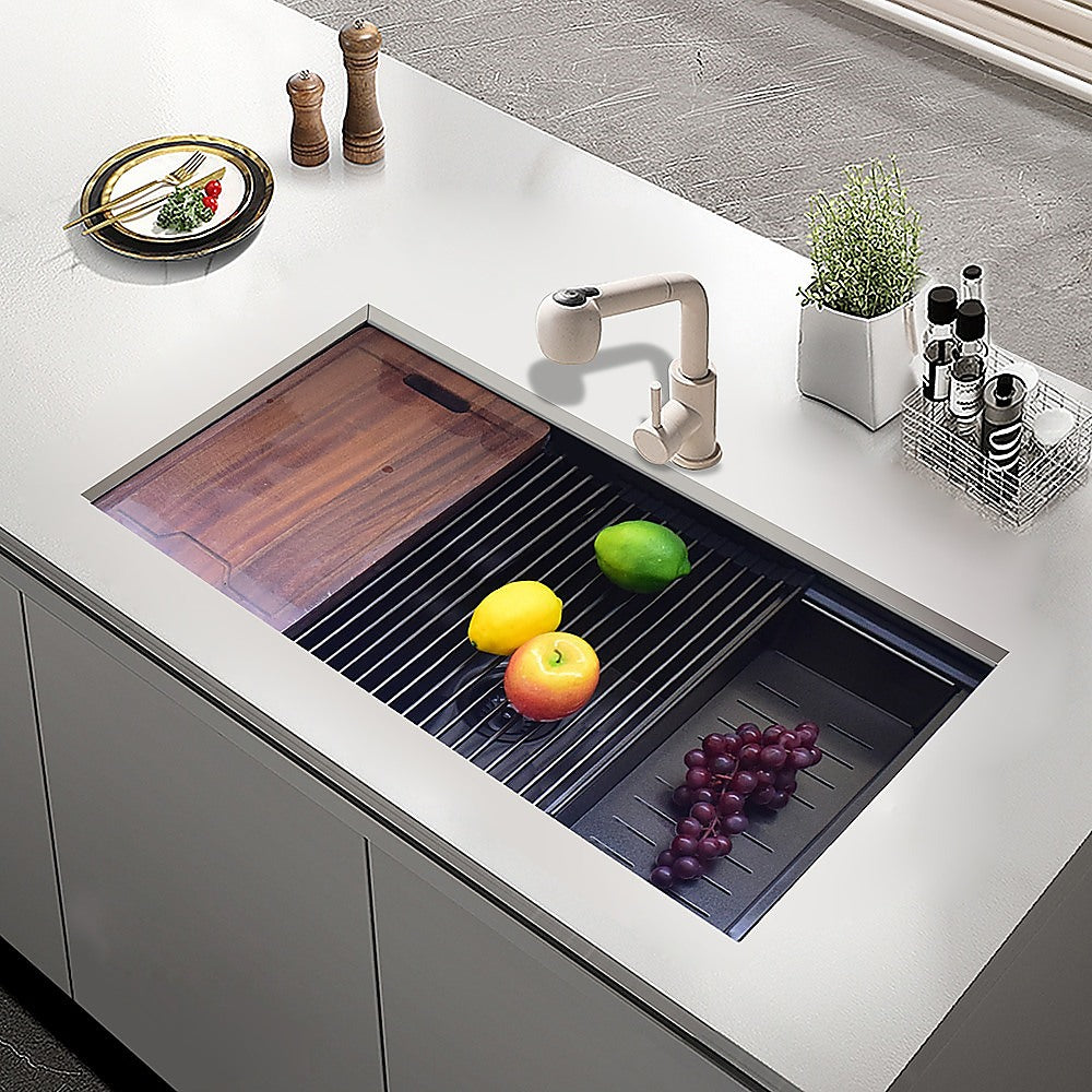 BRIENZ 32-inch Nano Workstation Ledge Undermount 16 Gauge Stainless Steel Kitchen Sink Single Bowl