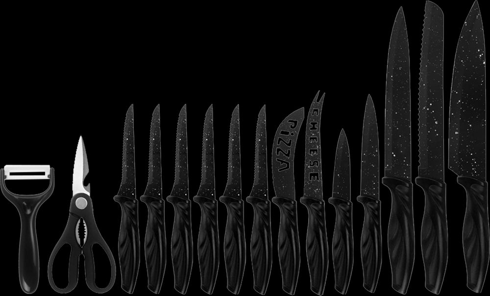 Kitchen 17 Pc Knife Set w/ Block & Sharpener Chef Bread Steak Knives