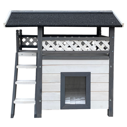 Cat House Weatherproof 2-Story Indoor Outdoor Wooden Shelter Bitumen Roof