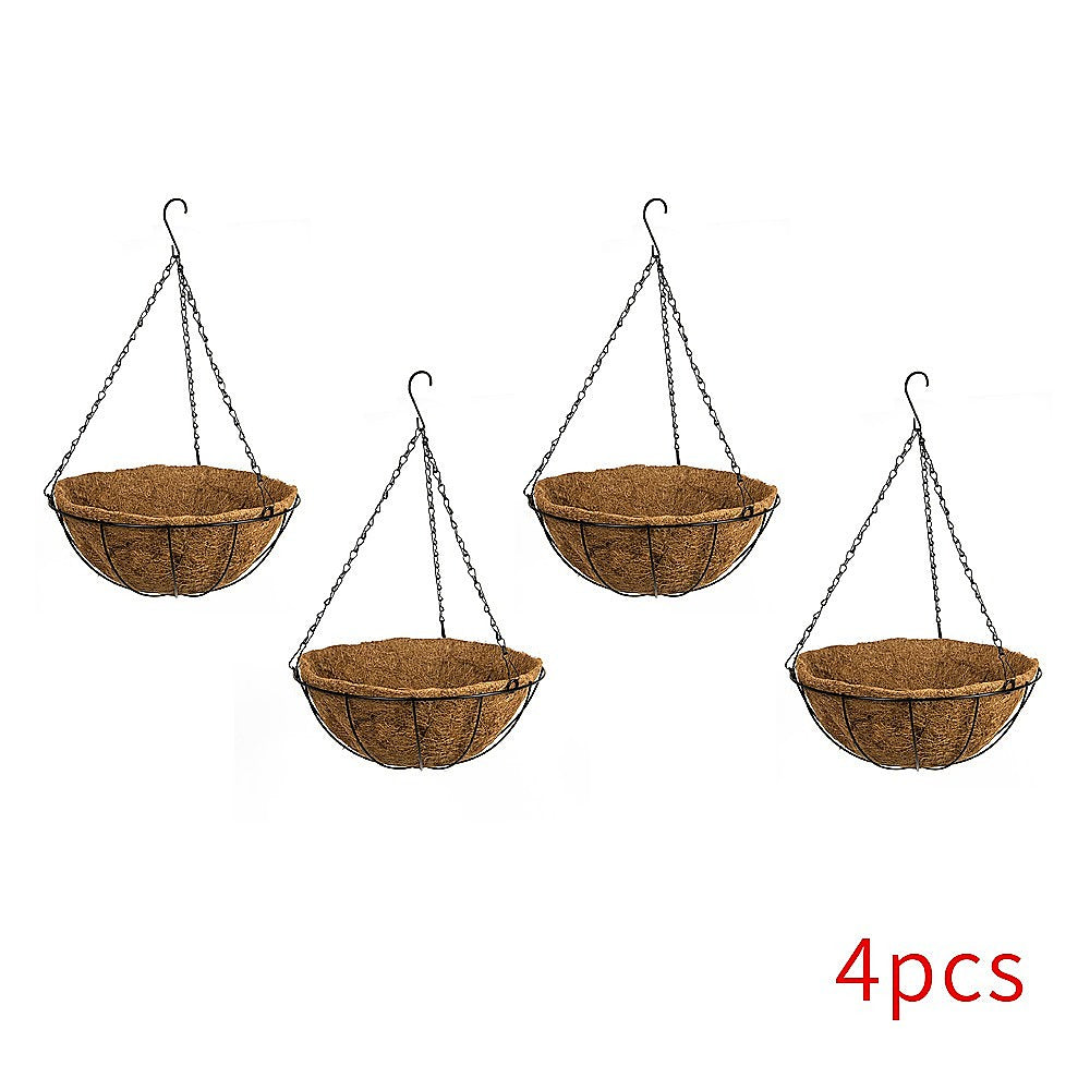 4 X Large Garden Hanging Basket With Coir Liner & Chain Flower Plant Pots Baskets