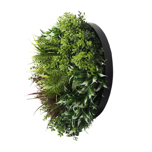 Slimline Artificial Green Wall Disc Art 60cm Green Field UV Resistant (Black)