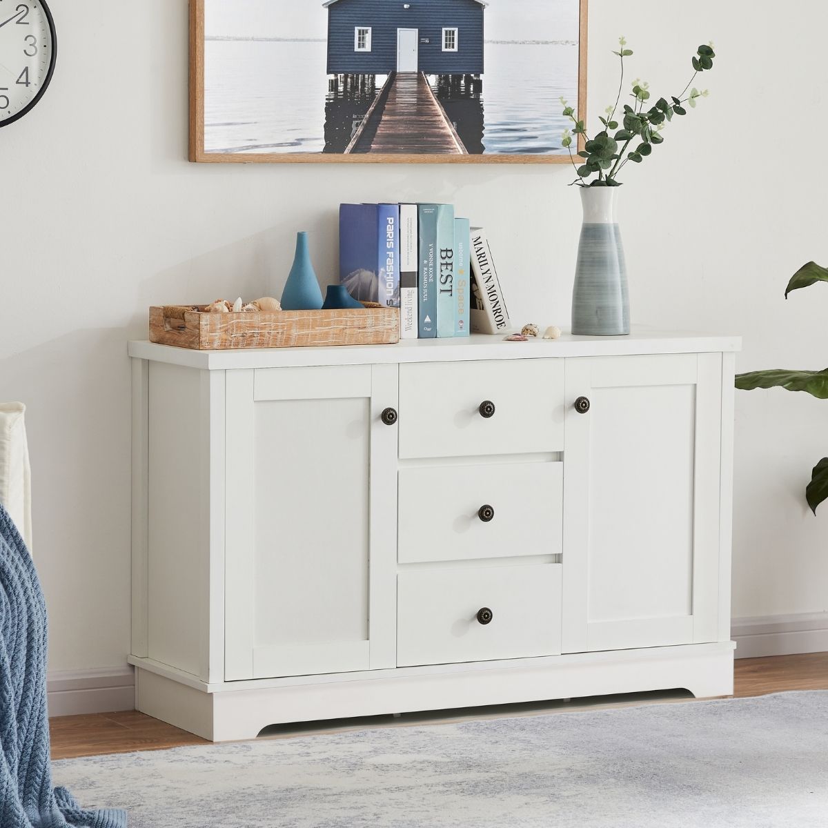 Margaux White Coastal Style Sideboard Buffet Unit