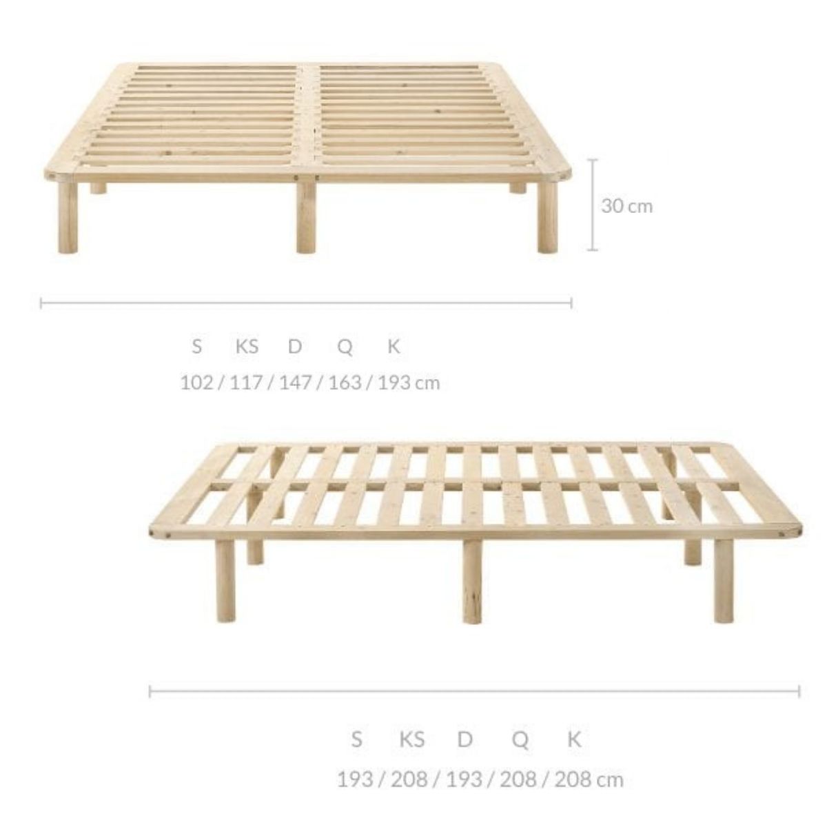 Platform Bed Base Frame Wooden Natural King Single Pinewood