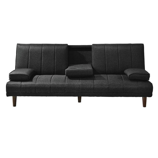 Fabric Sofa Bed with Cup Holder 3 Seater Lounge Couch - Charcoal