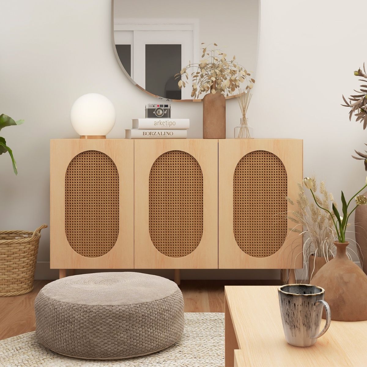 Kailua 3 Door Rattan Sideboard in Maple