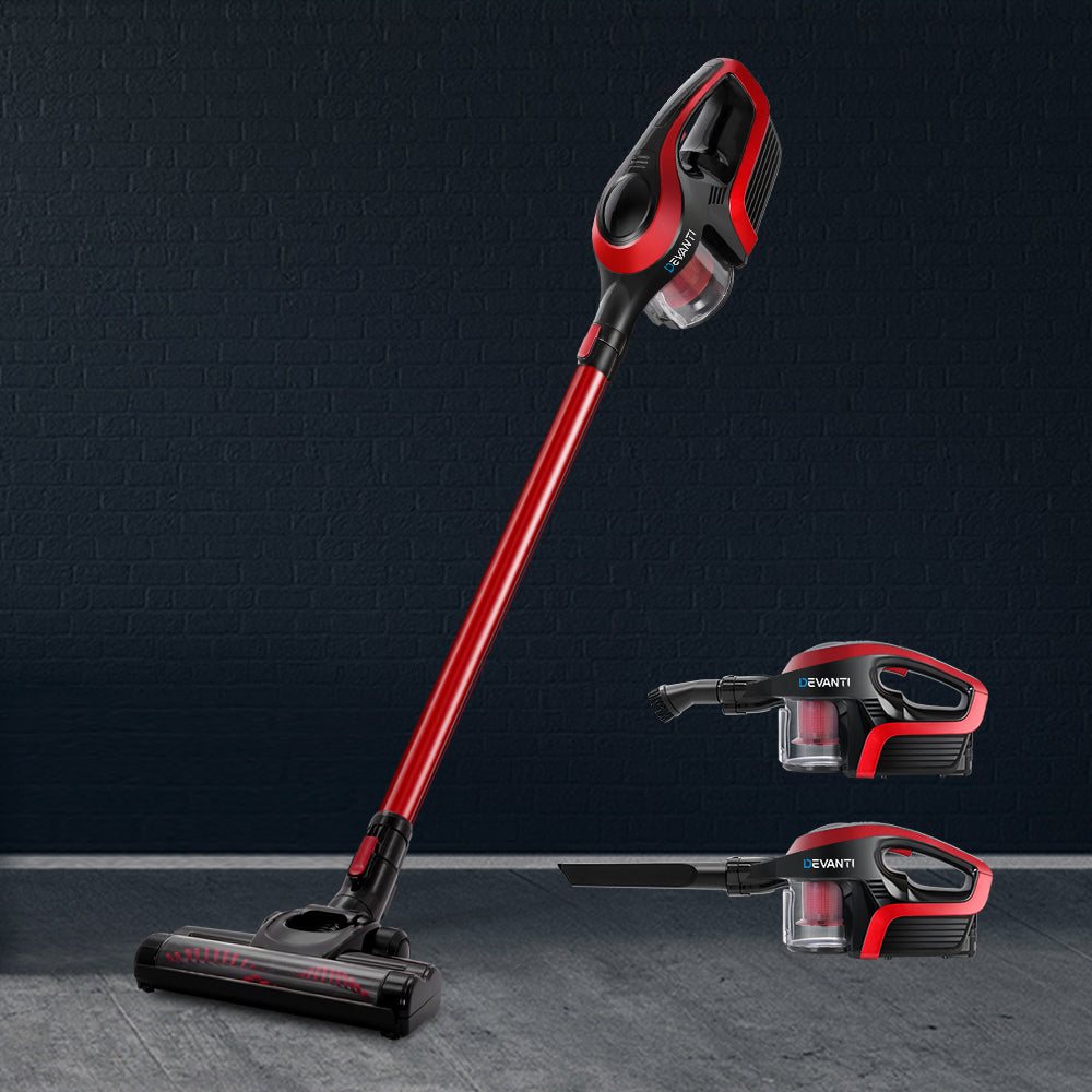 Devanti Cordless Stick Vacuum Cleaner - Black and Red