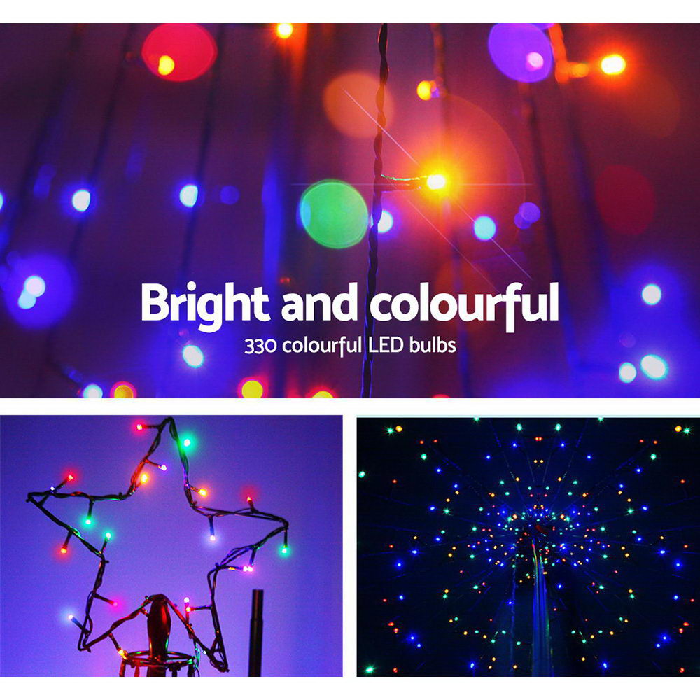 Jingle Jollys 3M LED Christmas Tree Lights 330 LED Xmas Multi Colour Optic Fiber