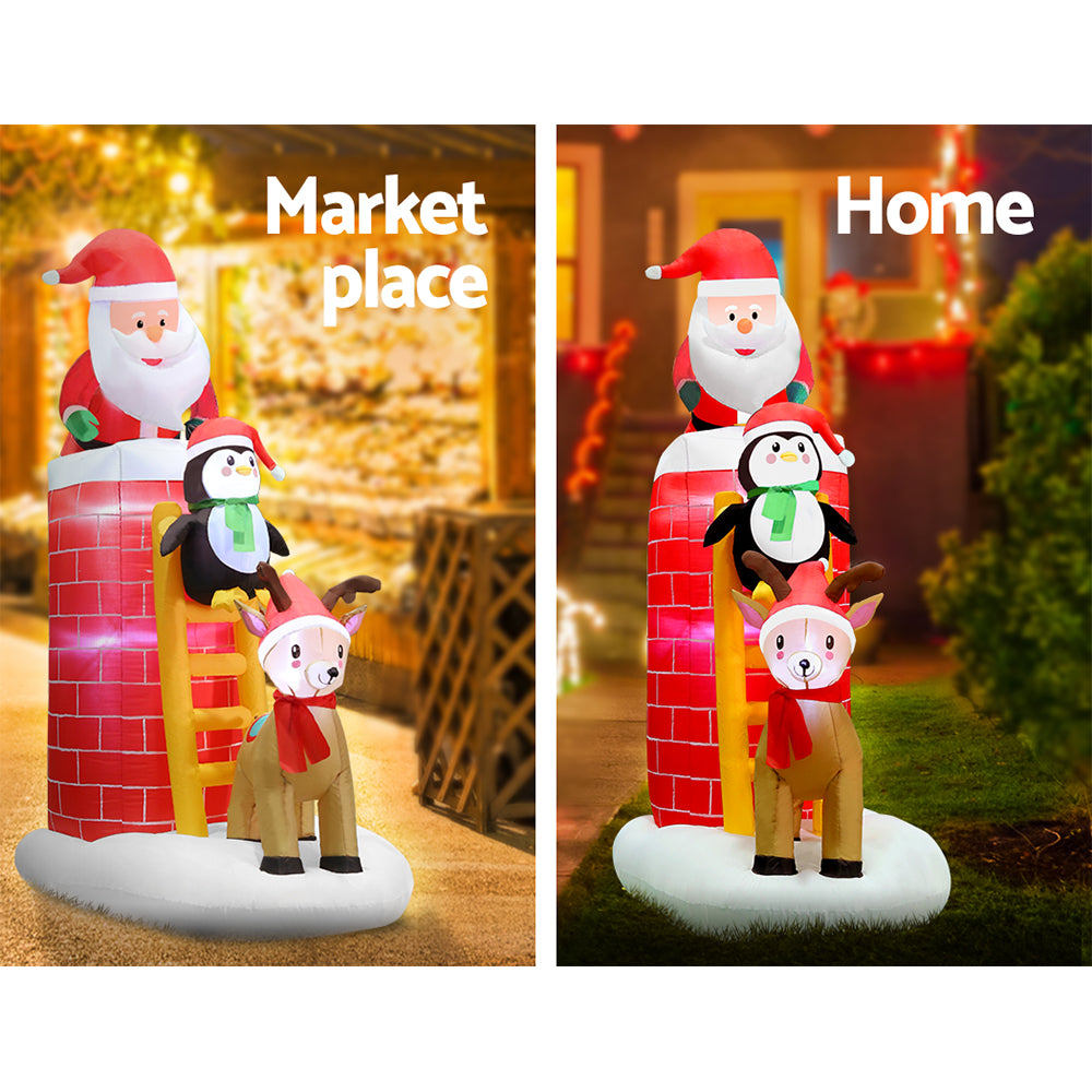 Jingle Jollys 2.1M Christmas Inflatable Santa on Chimney Decorations Outdoor LED