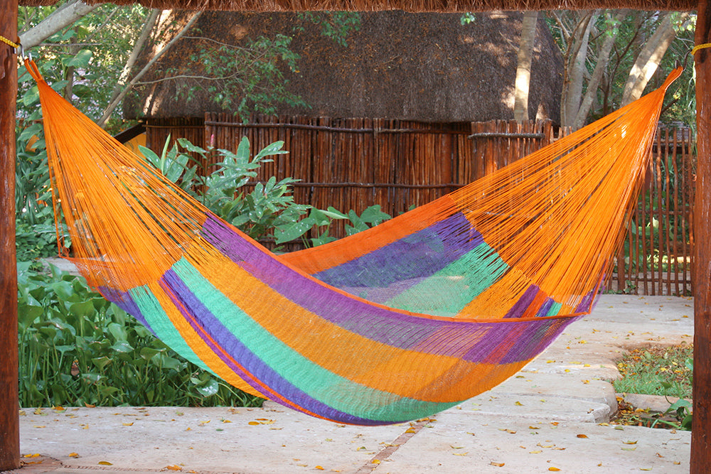 Mayan Legacy Queen Size Cotton Mexican Hammock in Alegra Colour