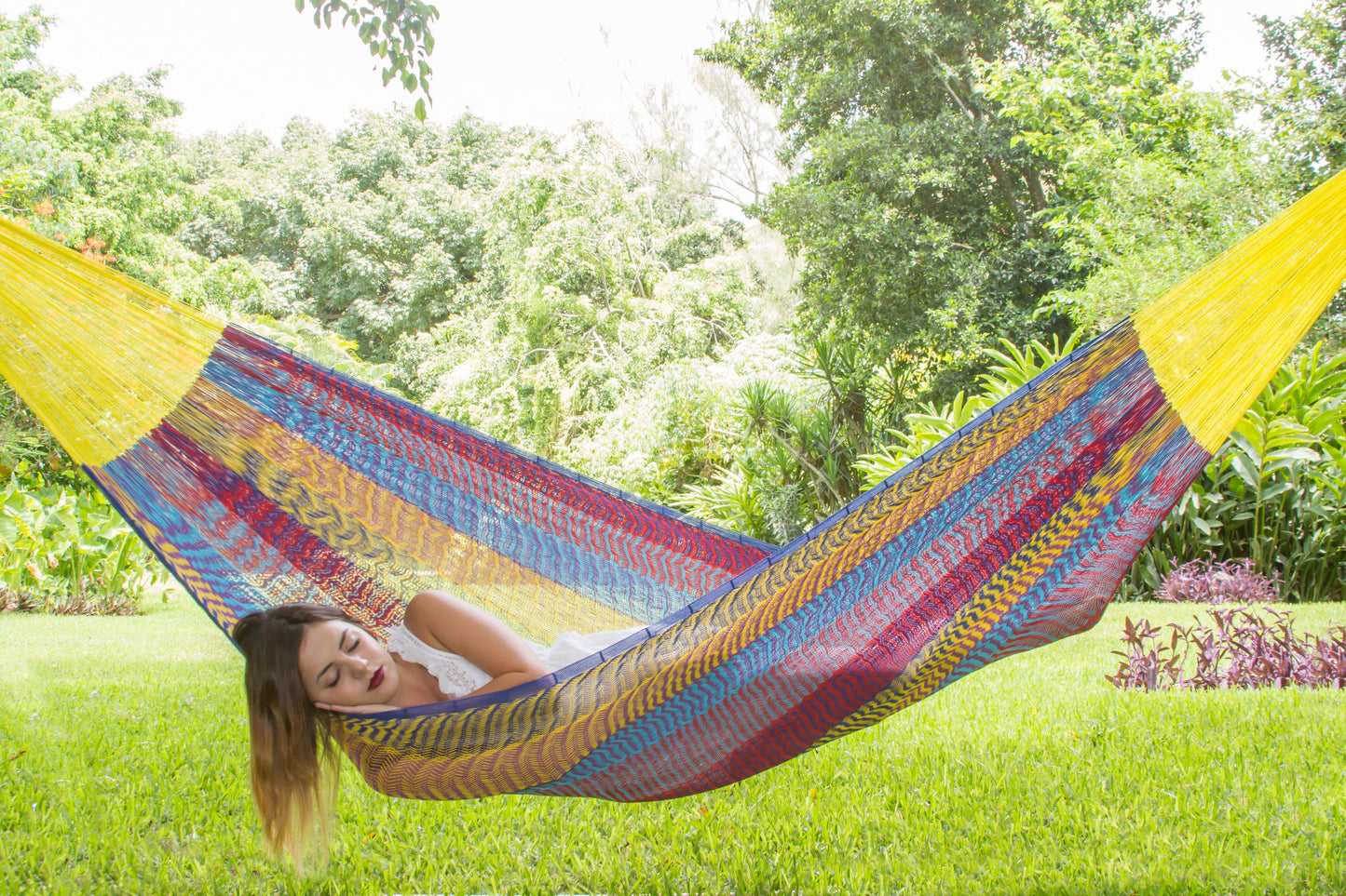 Mayan Legacy Queen Size Cotton Mexican Hammock in Confeti Colour