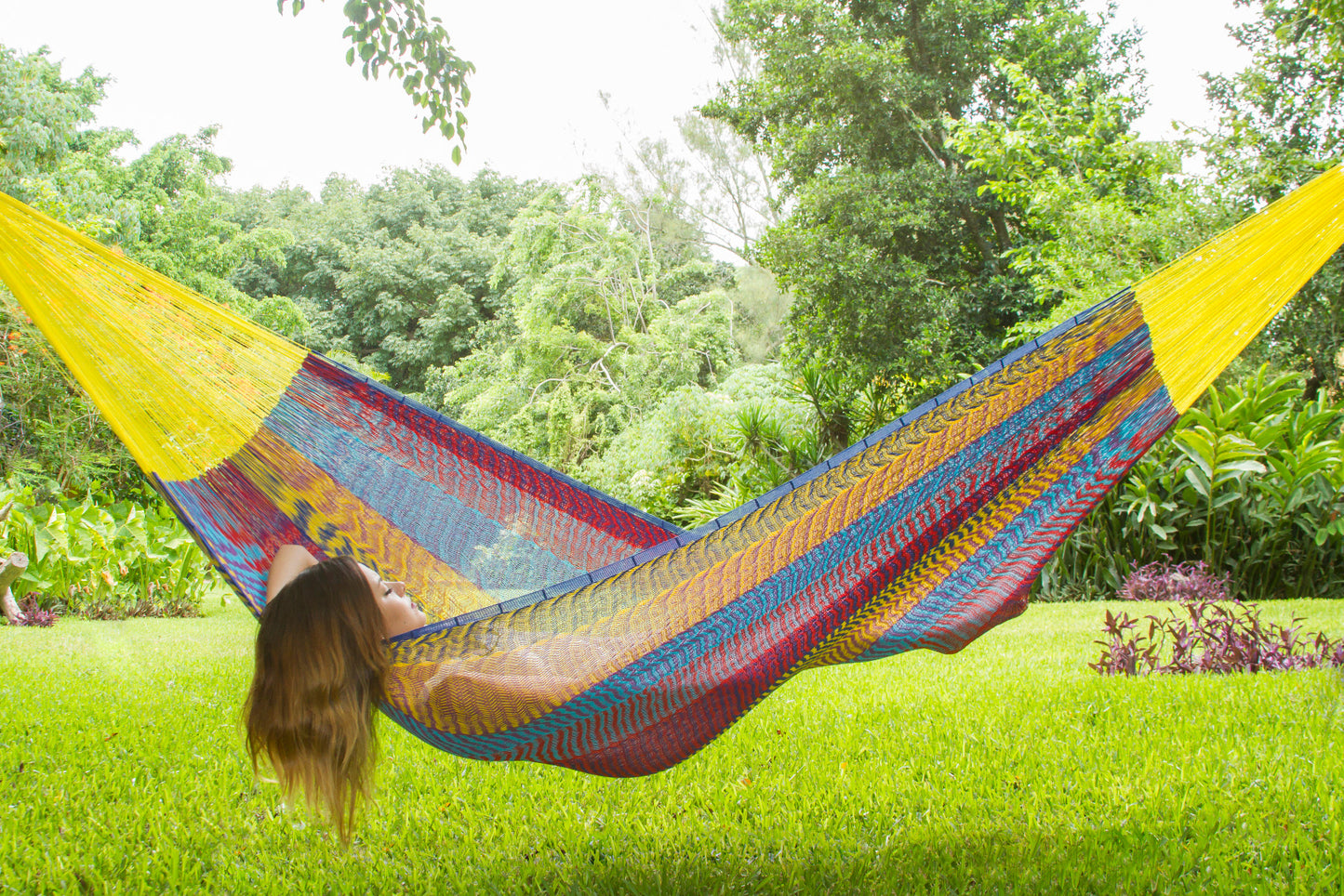 Mayan Legacy Queen Size Cotton Mexican Hammock in Confeti Colour